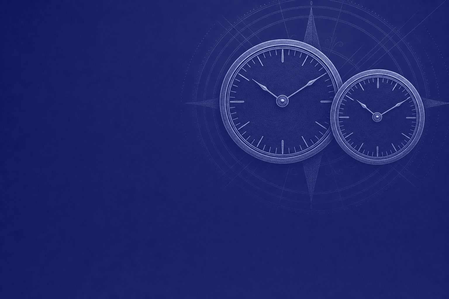 Engraved chart lines in ultramarine, standing for the twin clocks on scheme credit